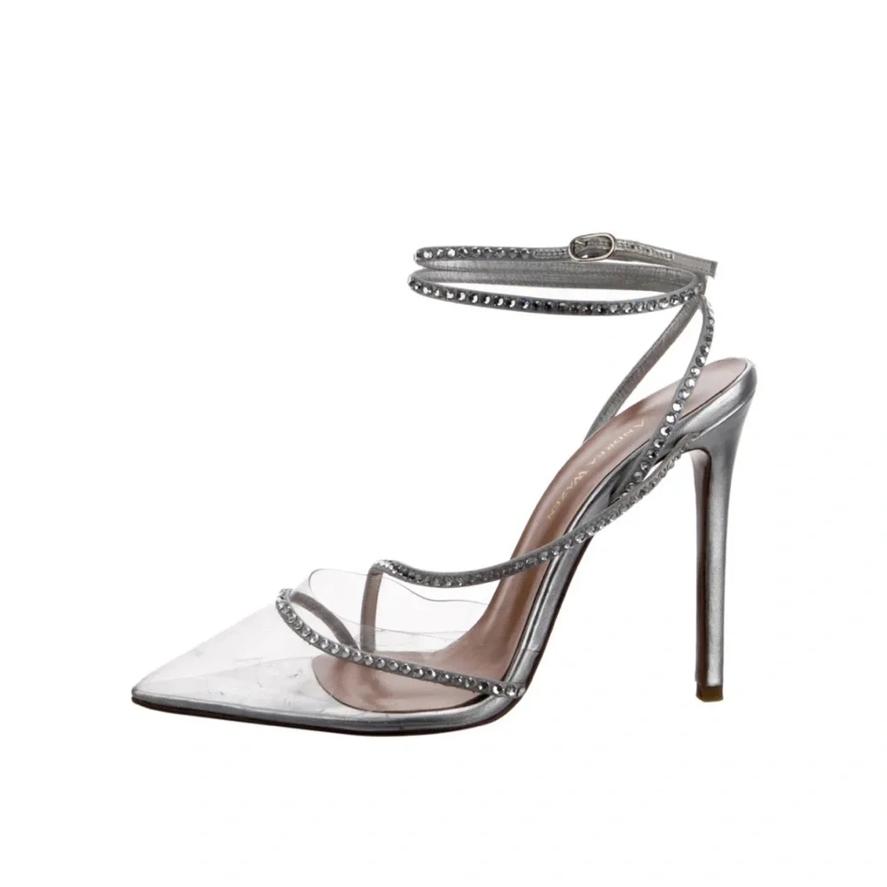 Andrea Wazen Elegant Silver Strappy Heels - Picture 6 of 6